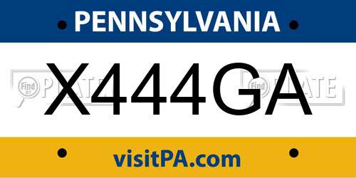 X444GA Pennsylvania License Plate