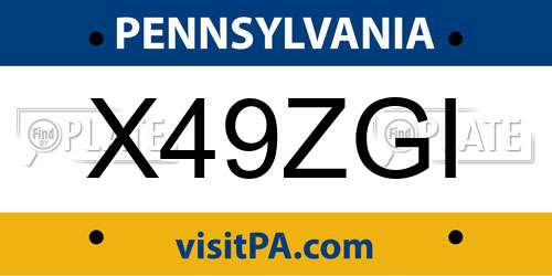 X49ZGI Pennsylvania License Plate