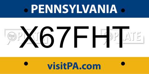 X67FHT Pennsylvania License Plate