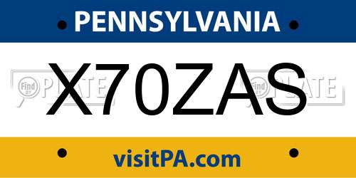 X70ZAS Pennsylvania License Plate