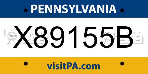 X89155B Pennsylvania License Plate