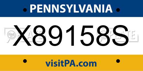 X89158S Pennsylvania License Plate