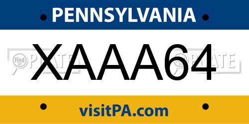 XAAA64 Pennsylvania License Plate
