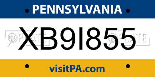 XB9I855 Pennsylvania License Plate