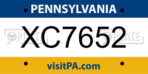 XC7652 Pennsylvania License Plate