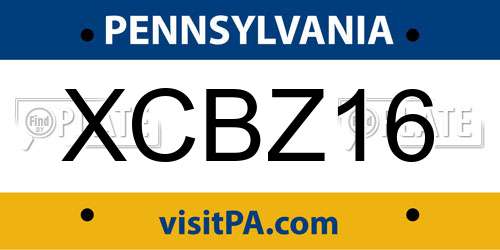 XCBZ16 Pennsylvania License Plate