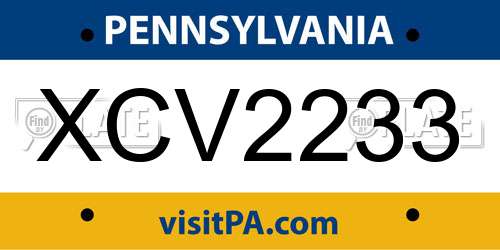 XCV2233 Pennsylvania License Plate