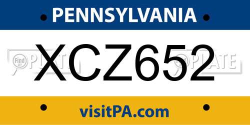 XCZ652 Pennsylvania License Plate