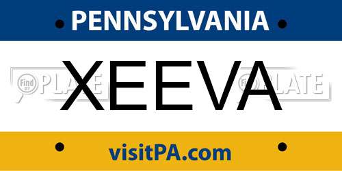 XEEVA Pennsylvania License Plate