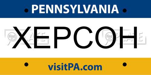 XEPCOH Pennsylvania License Plate