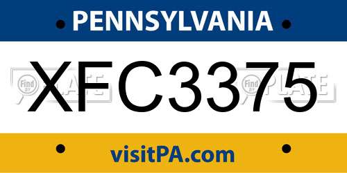 XFC3375 Pennsylvania License Plate
