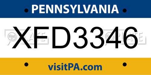 XFD3346 Pennsylvania License Plate