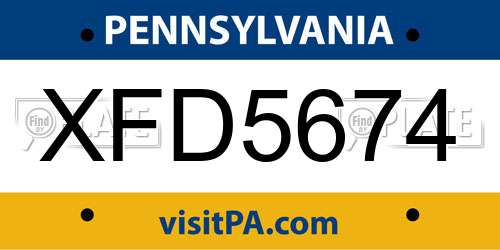 XFD5674 Pennsylvania License Plate