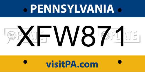 XFW871 Pennsylvania License Plate