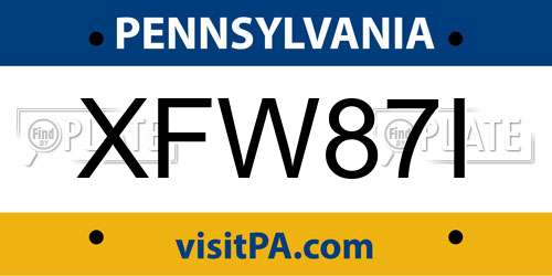 XFW87I Pennsylvania License Plate