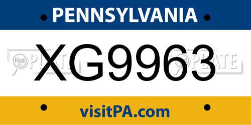 XG9963 Pennsylvania License Plate