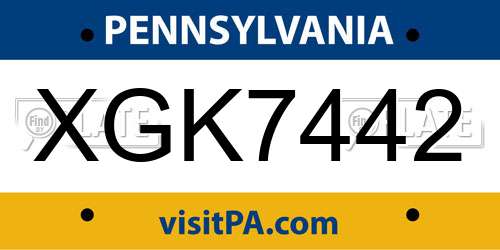 XGK7442 Pennsylvania License Plate