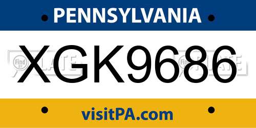 XGK9686 Pennsylvania License Plate