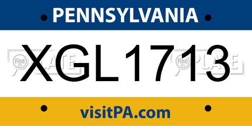 XGL1713 Pennsylvania License Plate