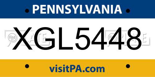 XGL5448 Pennsylvania License Plate