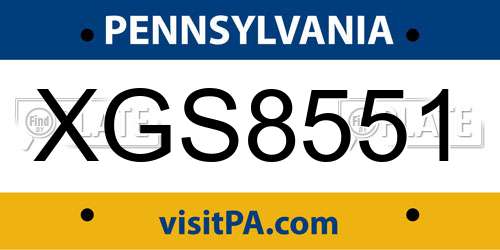 XGS8551 Pennsylvania License Plate