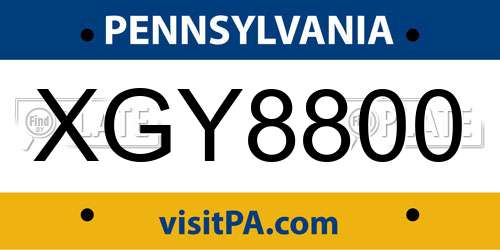 XGY8800 Pennsylvania License Plate