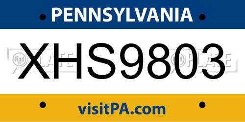 XHS9803 Pennsylvania License Plate