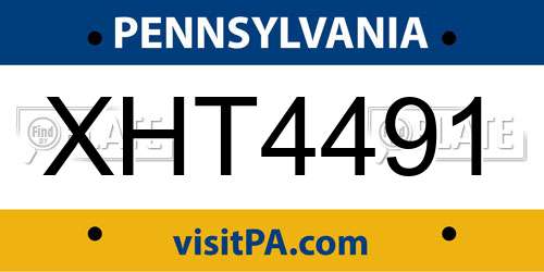 XHT4491 Pennsylvania License Plate
