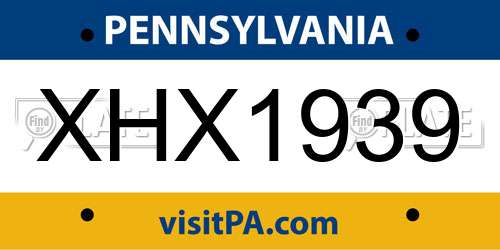 XHX1939 Pennsylvania License Plate