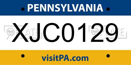XJC0129 Pennsylvania License Plate