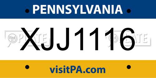 XJJ1116 Pennsylvania License Plate