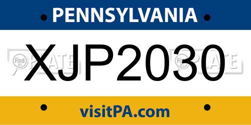XJP2030 Pennsylvania License Plate