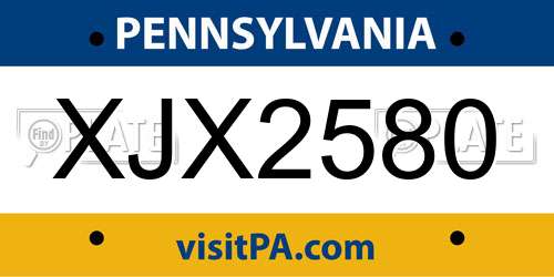 XJX2580 Pennsylvania License Plate