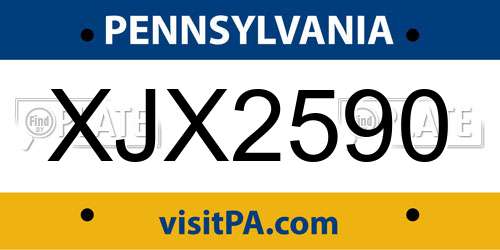 XJX2590 Pennsylvania License Plate