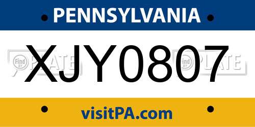 XJY0807 Pennsylvania License Plate