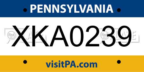 XKA0239 Pennsylvania License Plate