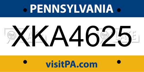 XKA4625 Pennsylvania License Plate