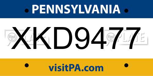XKD9477 Pennsylvania License Plate