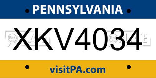 XKV4034 Pennsylvania License Plate