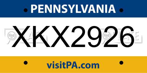 XKX2926 Pennsylvania License Plate