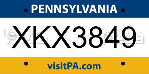 XKX3849 Pennsylvania License Plate