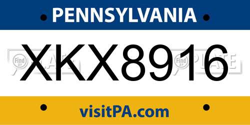 XKX8916 Pennsylvania License Plate