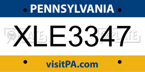XLE3347 Pennsylvania License Plate