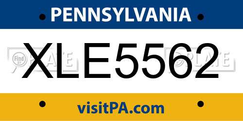 XLE5562 Pennsylvania License Plate
