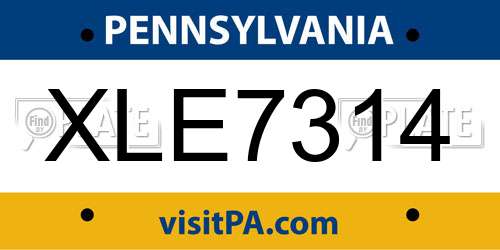 XLE7314 Pennsylvania License Plate