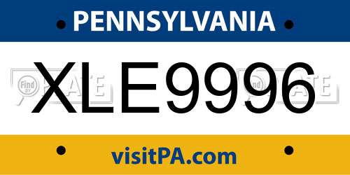 XLE9996 Pennsylvania License Plate