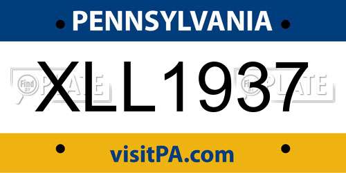 XLL1937 Pennsylvania License Plate