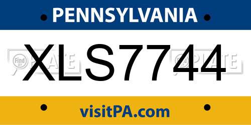 XLS7744 Pennsylvania License Plate