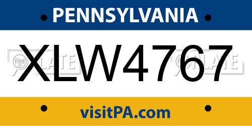 XLW4767 Pennsylvania License Plate
