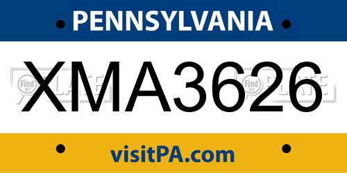 XMA3626 Pennsylvania License Plate